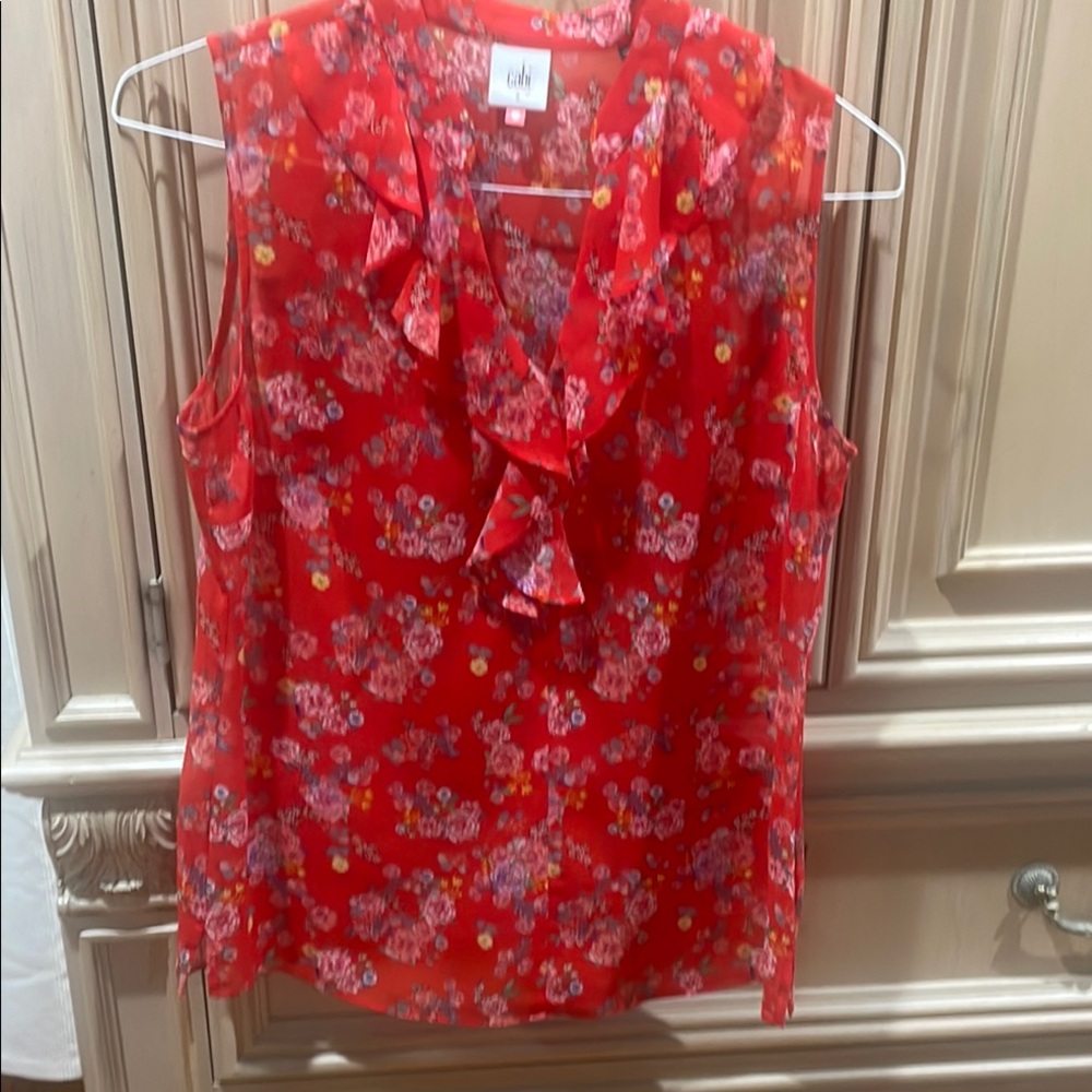 CAbi Red Floral Sleeveless Blouse